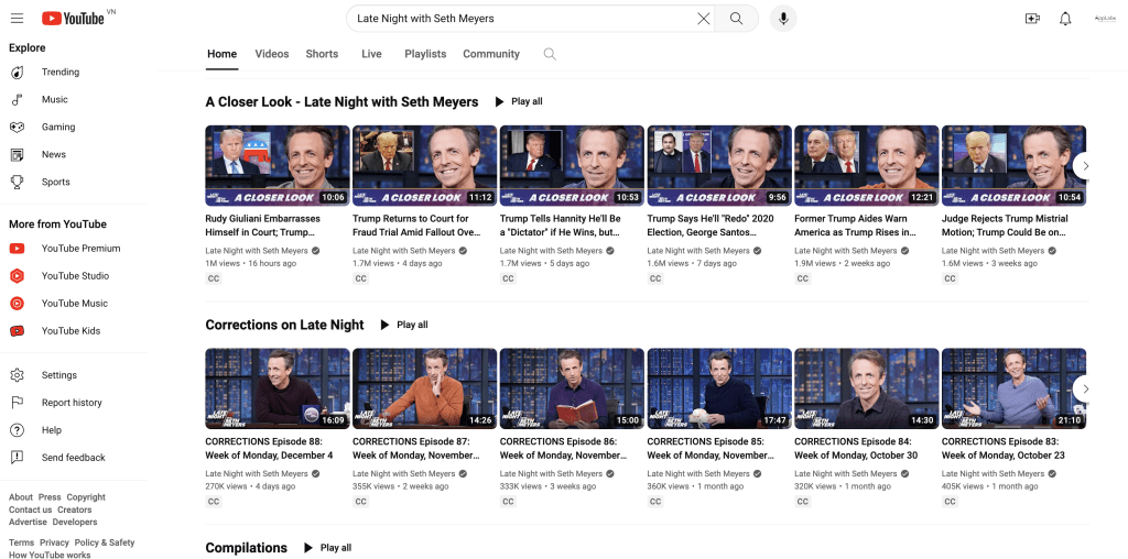 The "Late Night with Seth Meyers" channel expertly curates playlists like "Best of Closer Look" to showcase popular segments